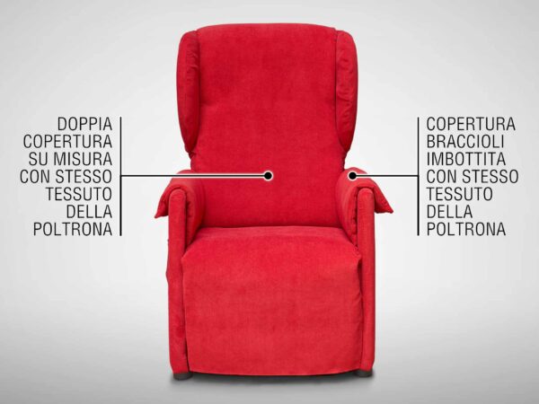 DOPPIA COPERTURA E COPRI BRACCIOLI IMBOTTITI CON STESSO TESSUTO DELLA POLTRONA