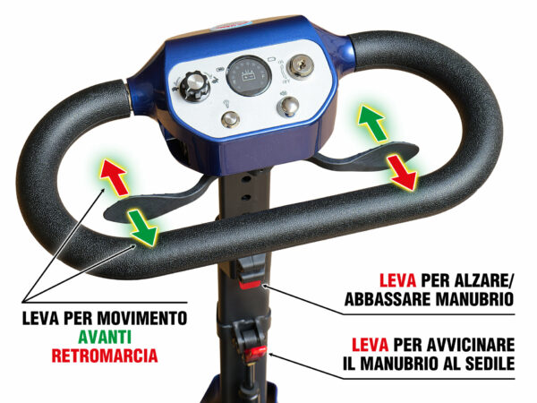 LEVE MOBILITÀ E REGOLAZIONI MANUBRIO SCOOTER ANZIANI PIEGHEVOLE TRASPORTABILE