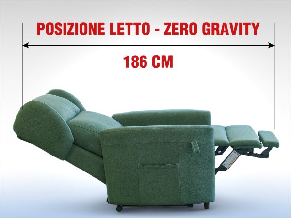 Poltrona con poggiapiedi per anziani lunghezza 186 cm in posizione letto zero gravity