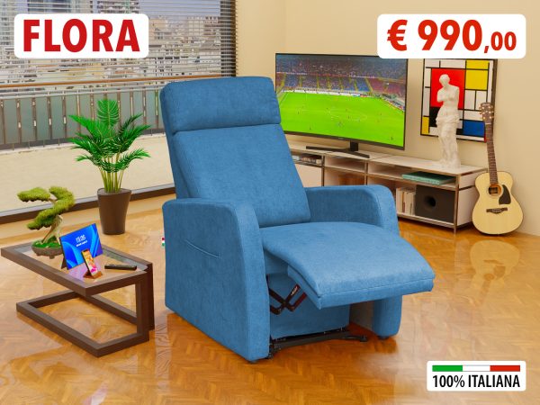 Poltrona relax traspirante per anziani con seduta a molle insacchettate blu