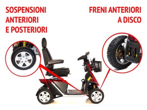 Scooter per disabili e anziani con sospensioni e freni a disco