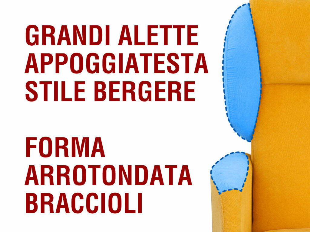 braccioli arrotondati e alette appoggiatesta poltrona relax anziani 3 motori