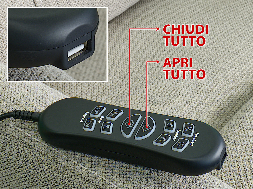 comando con porta USB poltrona relax 4 motori