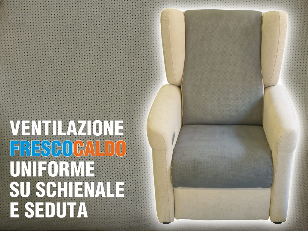 distribuzione uniforme dell'aria su schienale e seduta della poltrona relax ventilata