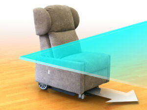 inserimento sotto al tavolo della poltrona relax robotica disabili senza braccioli staccabili