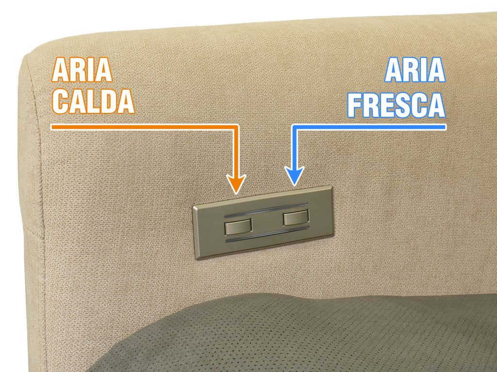 pulsanti ventilazione caldo freddo su fianco poltrona