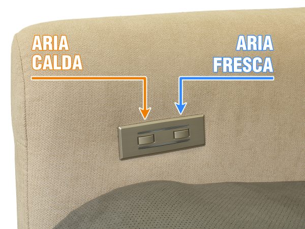 pulsanti ventilazione caldo freddo su fianco poltrona
