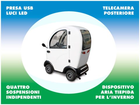 scooter cabinato per anziani e disabili 4 ruote con sospensioni indipendenti