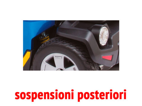 Vista in dettaglio delle sospensioni posteriori dello scooter per anziani disabili Libero LX