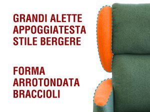 POLTRONA RELAX 2 MOTORI COMPATTA AVVOLGENTE SEDUTA MEMORY Bracciolo anatomico arrotondato e grandi alette appoggiatesta staccabili poltrona con poggiapiedi compatta per anziani