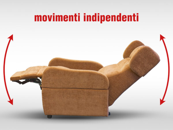 Movimenti indipendenti schienale/pediera poltrona relax extra-large 150 kg vista laterale posizione riposo