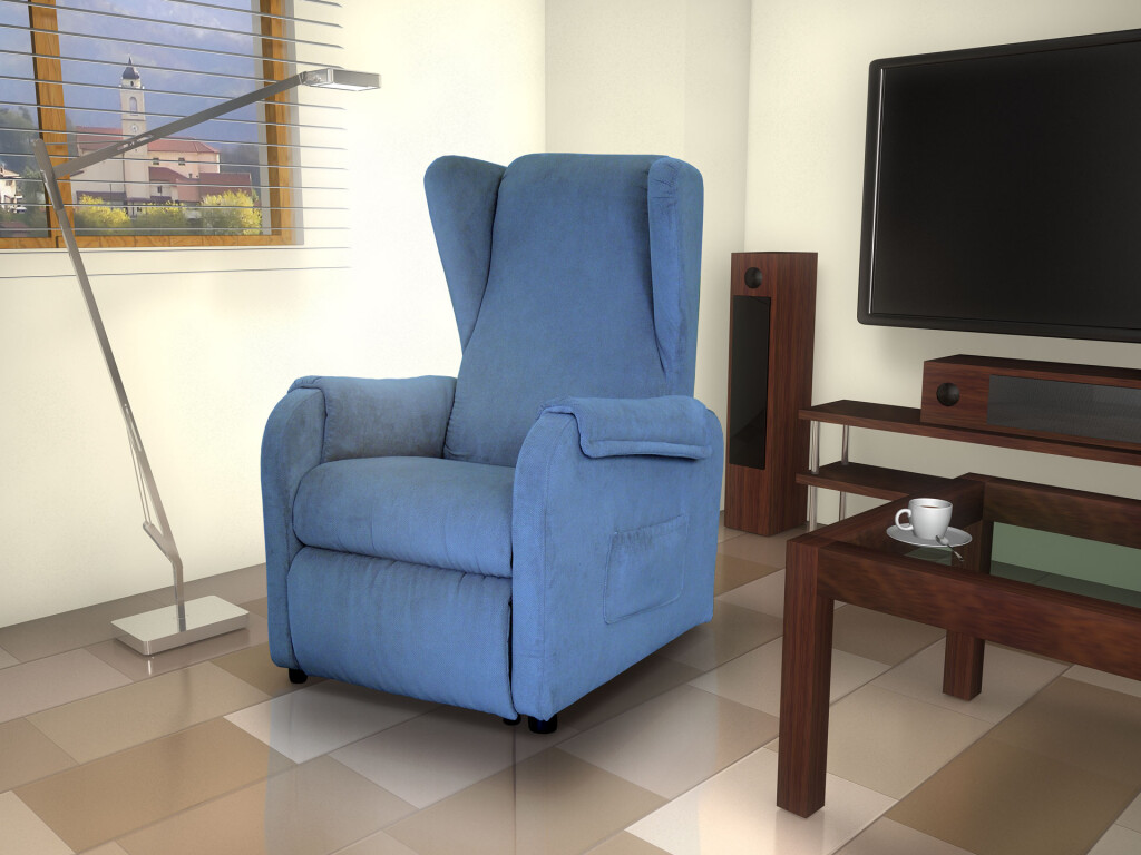 PICCOLA POLTRONA RELAX RECLINABILE PER ANZIANI CON RUOTE SOLLEVABILI BLU PICCOLA POLTRONA RELAX RECLINABILE PER ANZIANI CON RUOTE SOLLEVABILI BLU