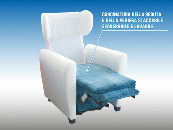 POLTRONA RELAX ANZIANI CON CUSCINATURA SEDUTA E PEDIERA STACCABILE SFODERABILE LAVABILE
