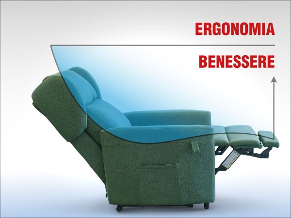 Poltrona con poggiapiedi per anziani in posizione ergonomica gran relax vista di lato