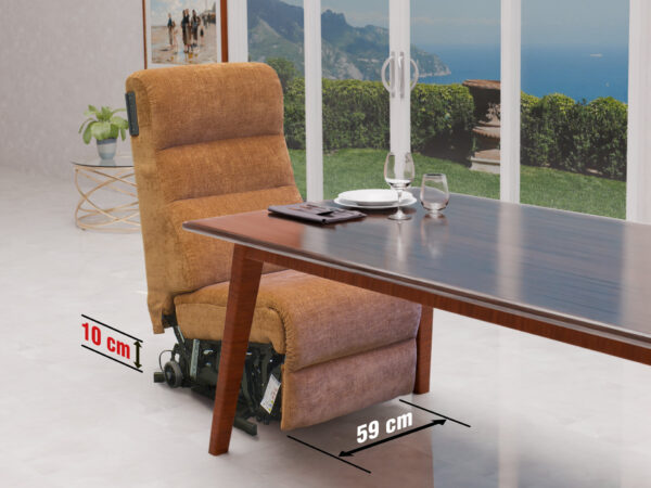 Poltrona relax XL 150 kg elevabile 10 cm larga 59 cm con braccioli fianchi appoggiatesta staccati sotto tavolo pranzo
